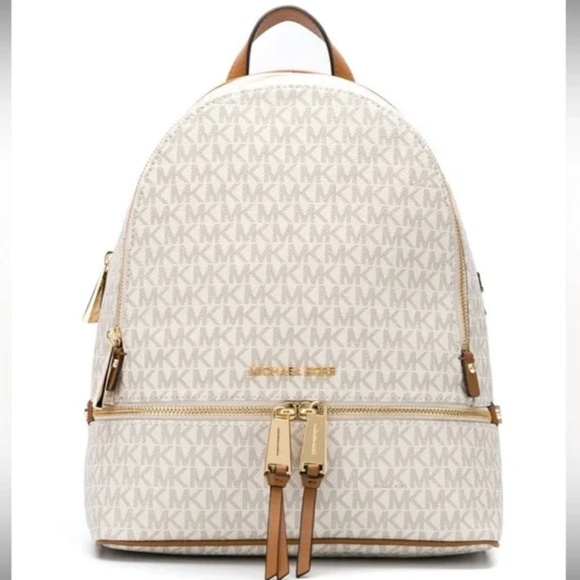 Michael Kors Handbags - Michael Kors Rhea Medium Signature Logo Backpack in Light Cream Multi